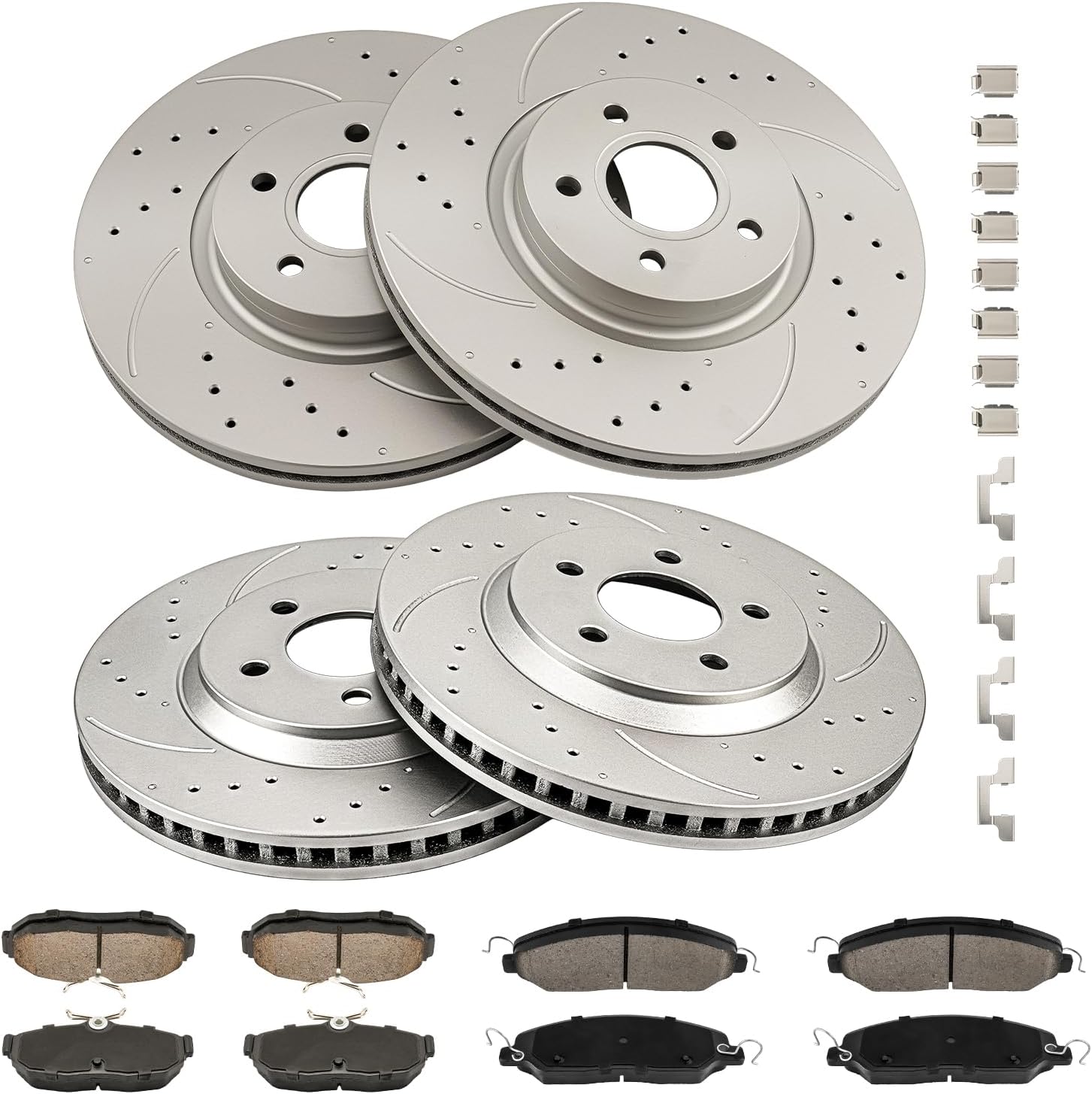 Torchbeam Front & Rear Brake Kit for Mustang Ford 2005 2006 2007 2008 2009 2010 4.6L,Drilled Slotted Brake Rotors and Pads Kits