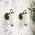2-Pack Antique Gold Milk Glass Wall Sconce - Vintage Green Shade & Brass Finish Base - Indoor Wall Lighting Fixture for Living Room, Bedroom, Bathroom, Hallway, Entryway (2 Pack/White)