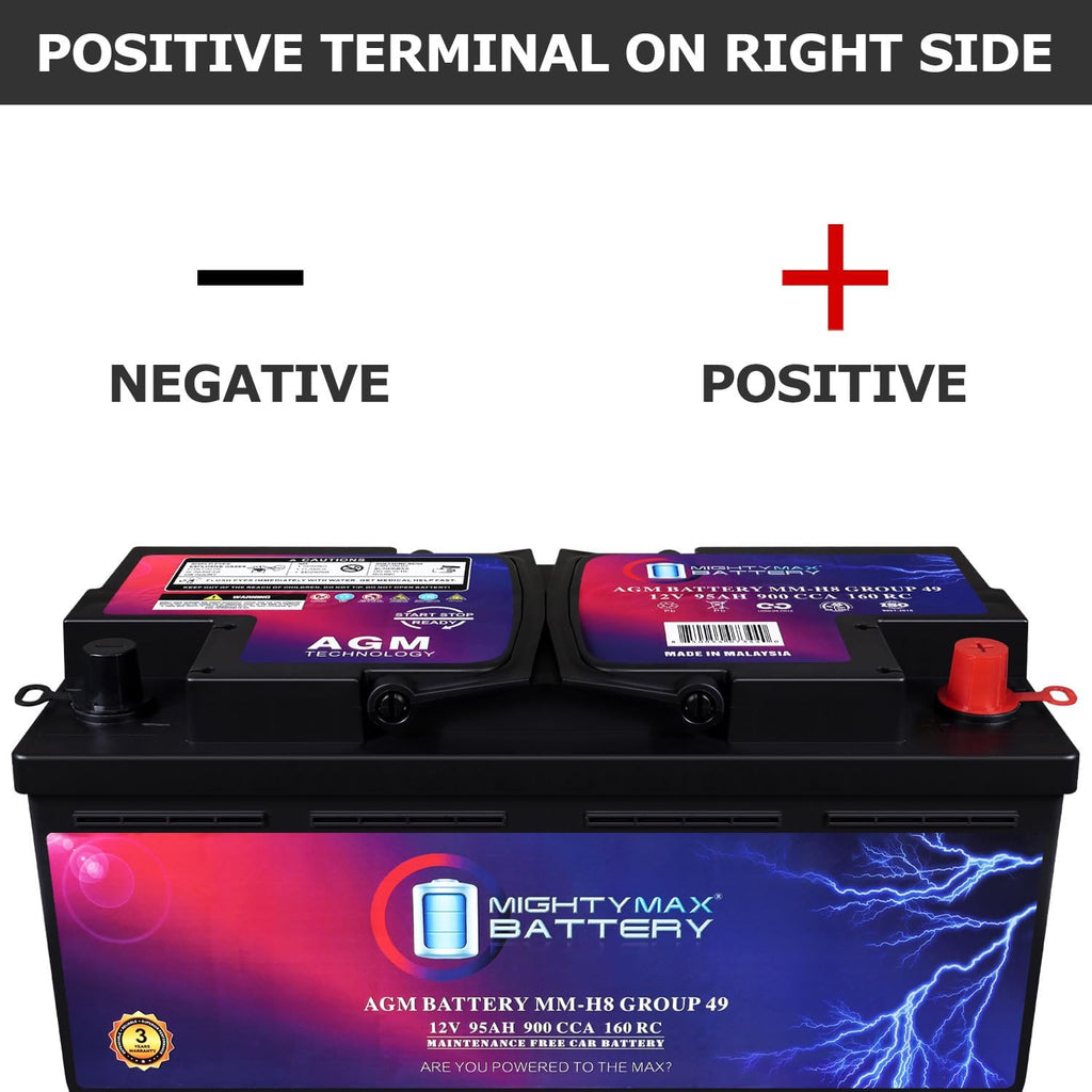 Mighty Max Battery MM-H8 Start and Stop Car BCI Group 49 12V 95Ah, 160RC, 900 CCA Rechargeable AGM Car Battery