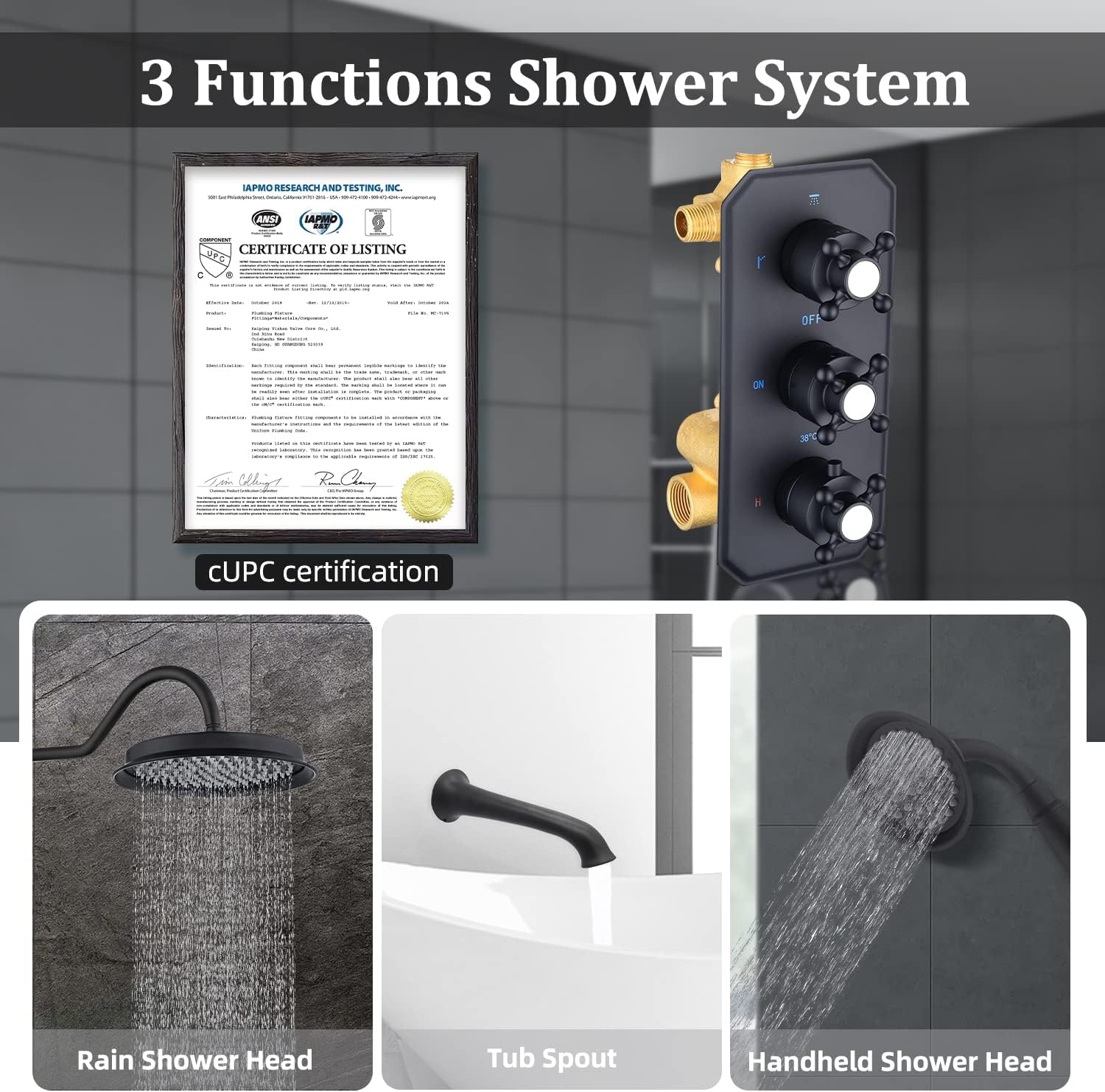 All Metal Thermostatic Shower System with Tub Spout Matte Black Backnets 9 Inch Wall Mounted Shower Tub Faucet Set for Bathroom with Handheld Sprayer, Rough-in Valve Body and Trim kit