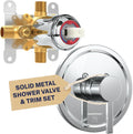 HammerHead Showers Solid Metal Single-Handle Trim Kit with Rough-In Shower Valve, Volume and Temperature Control, Pressure Balance, Chrome