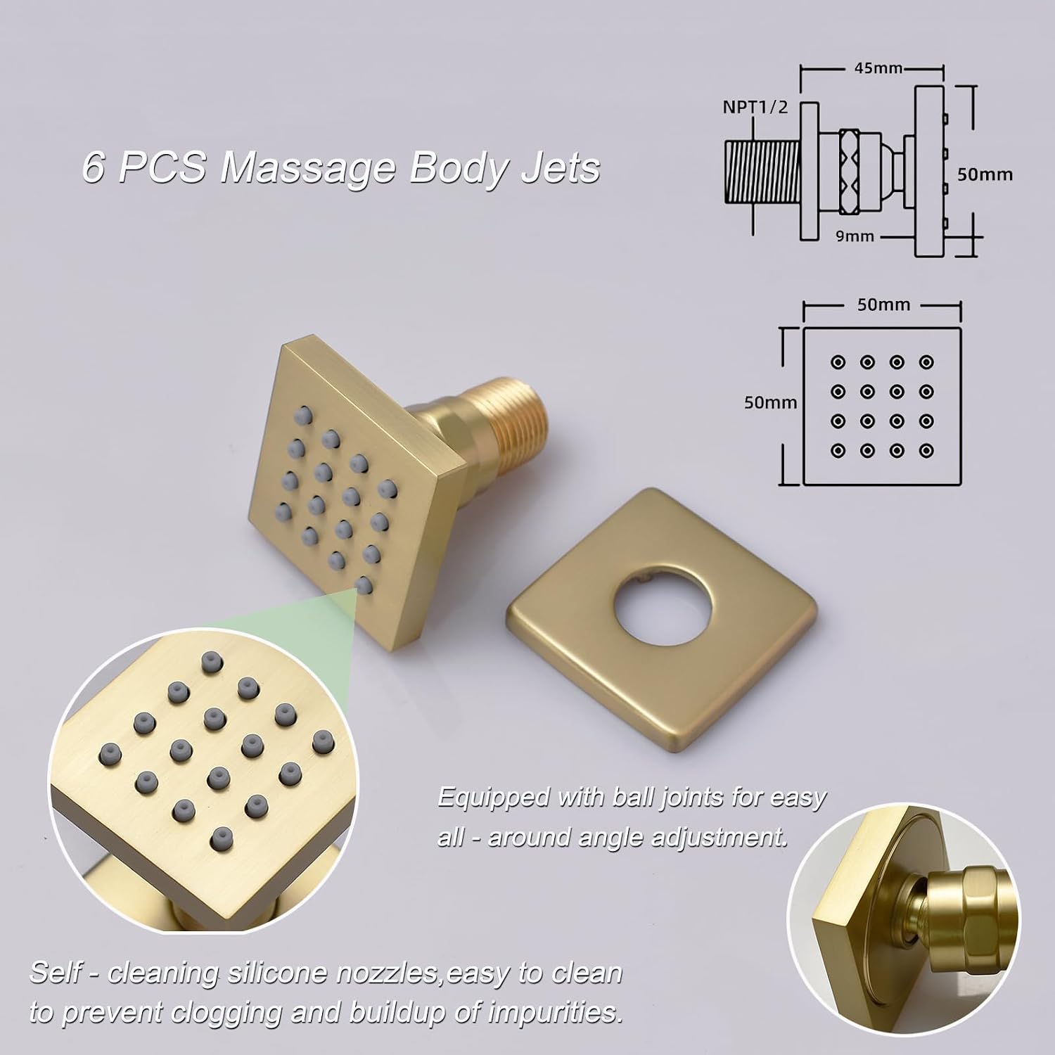 4 Way Thermostatic Shower Diverter System with 12 inch Shower Head and Tub Spout, Brushed Gold Bathroom Shower Faucet Set with 6 Body Jet and Handheld Spray