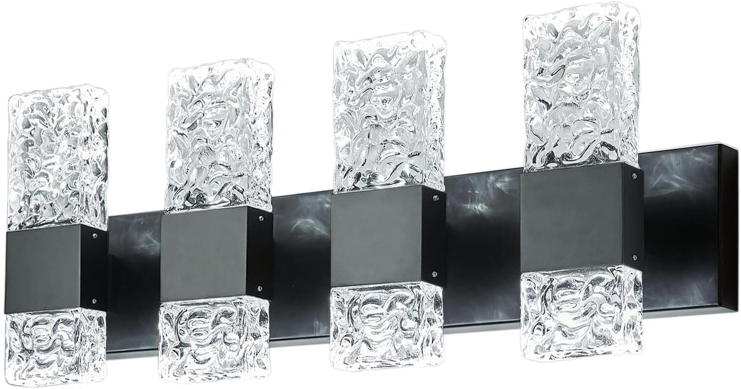 Black Bathroom Light Fixtures Crystal Bathroom Vanity 4 Light Over Mirror Modern LED Wall Light ，6000K Cool Light，40 Watts