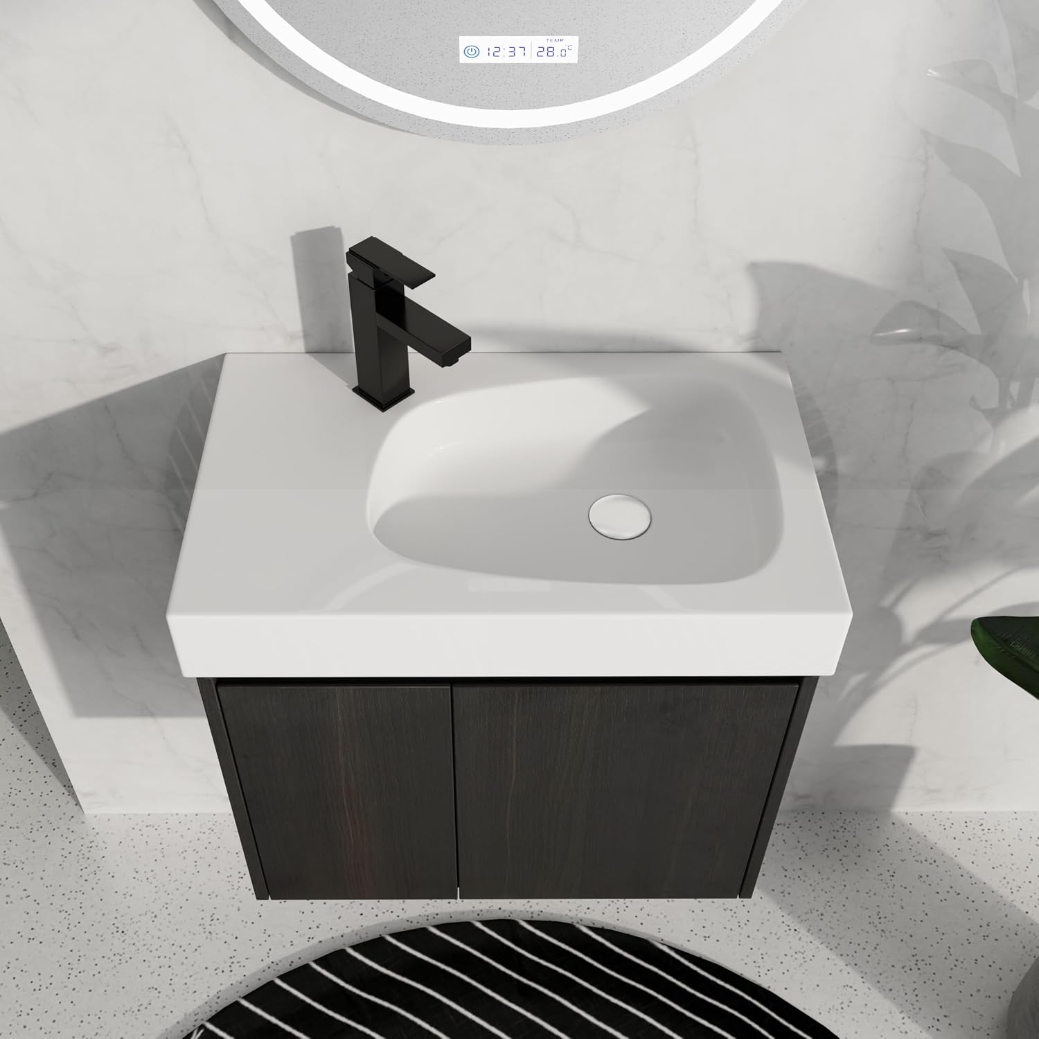 24 Inch Floating Bathroom Vanity,Bathroom Vanity with Sink,Small Bathroom Sink Cabinet with Ceramic Basin,Solid Wood Frame,Black Floating Vanity Bathroom,Wall Mounted Modern Vanity