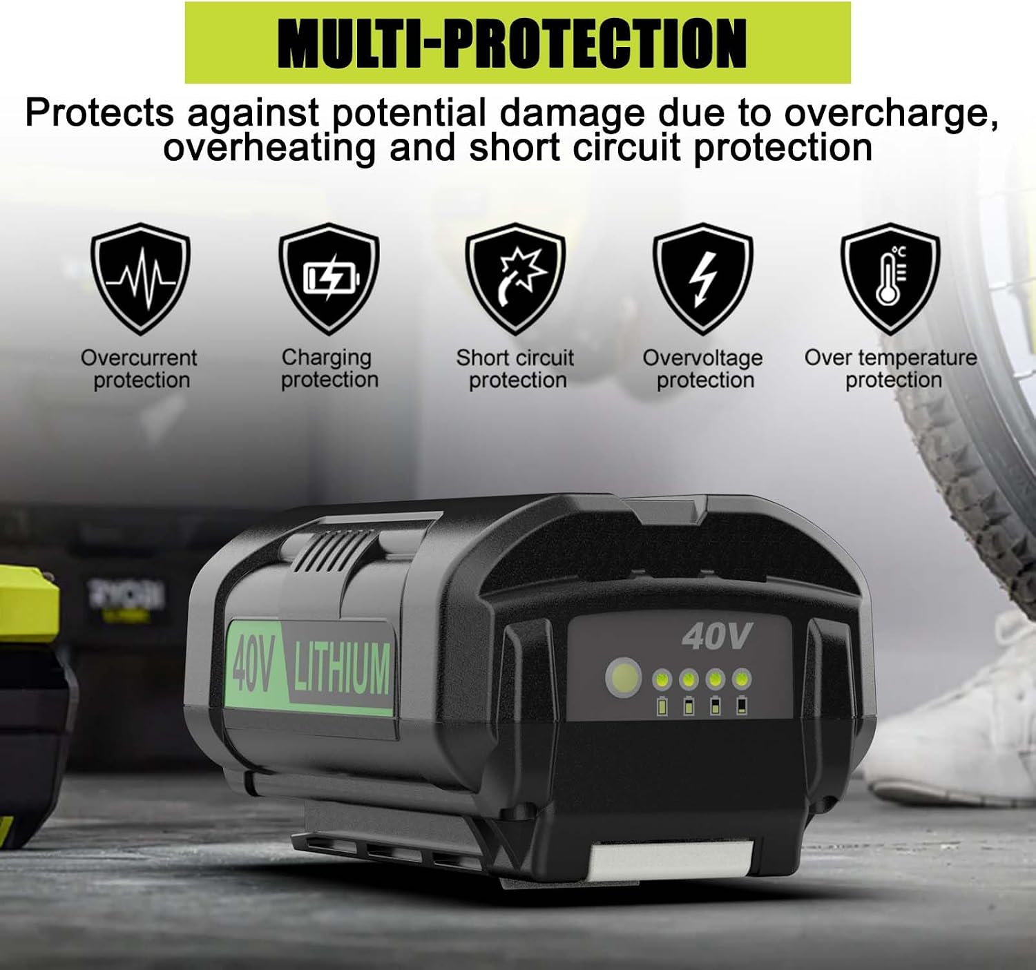 Powilling 2 Packs 6.0Ah Battery Compatible with Ryobi 40V Battery and Charger Kit for OP4026 OP40601 OP4050A OP4040 OP4030 OP4050 with OP401 40V Charger
