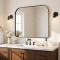 ANDY STAR 36x30 Matte Black Bathroom Vanity Mirror, Asymmetrical Soft Arch Rectangle Wall Mirror, Rust-Resistant Slim Stainless Steel Frame, Sleek 1-Inch Depth, Modern for Fireplace Mantel, Entryway