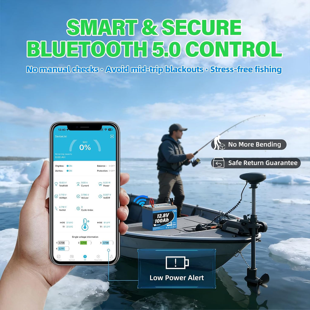 12V 100Ah Trolling Motor LiFePO4 Battery, 120A BMS, Max. 1280Wh Lithium Iron Phosphate Battery with up to 15000 Cycles & 10 Years Lifespan for Trolling Motor, RV, Marine, Solar off Grid