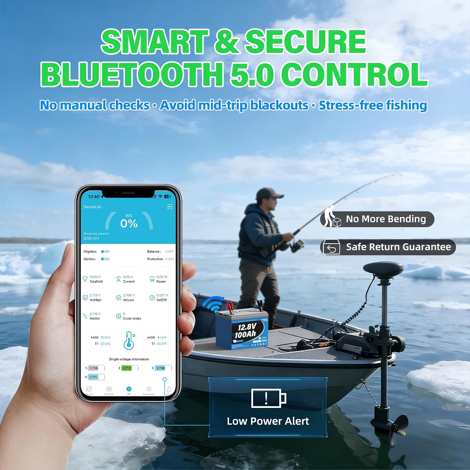12V 100Ah Trolling Motor LiFePO4 Battery, 120A BMS, Max. 1280Wh Lithium Iron Phosphate Battery with up to 15000 Cycles & 10 Years Lifespan for Trolling Motor, RV, Marine, Solar off Grid