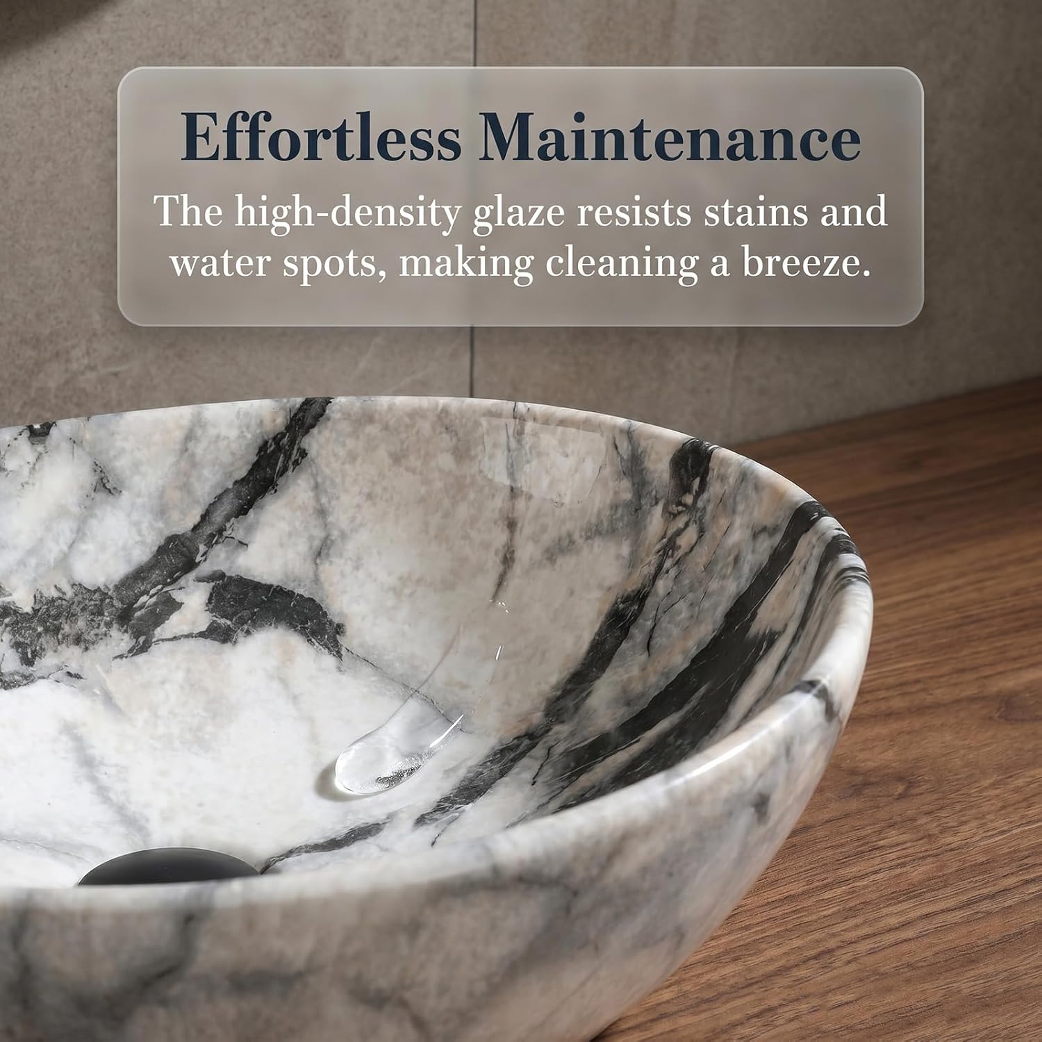 Oval Vessel Sink 16'x13' White Ceramic Bathroom Sink with Waterfall Faucet and Pop-up Drain Bowl Sink White Black Marble Bathroom Sinks Above Counter