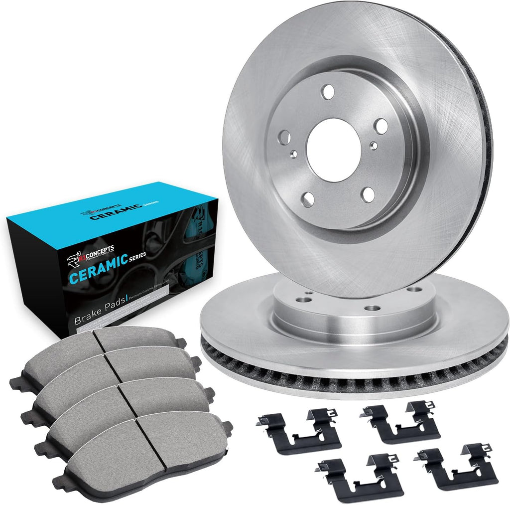 R1 Concepts Front Brake Kit Fits 2007-2010 Chrysler Sebring; 2011-2014 Chrysler 200; 2007-2012 Dodge Caliber; 2008-2014 Dodge Avenger| Ceramic Pads, Blank Rotors| Hardware| 11.6' Front