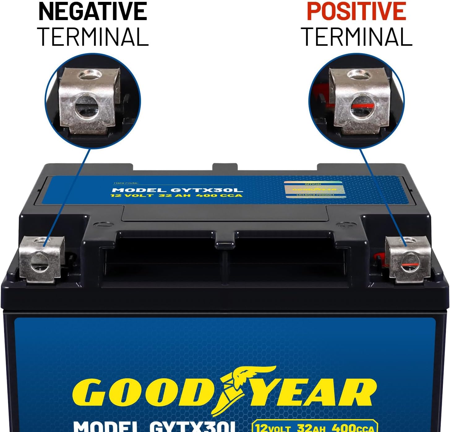 Goodyear GYTX30L - 12 Volt 32 AH, 400 CCA, Rechargeable High-Performance, Maintenance Free, SLA - AGM Battery for Motorcycle, ATV, UTV, Scooter, Snowmobile, Motorbike and more!