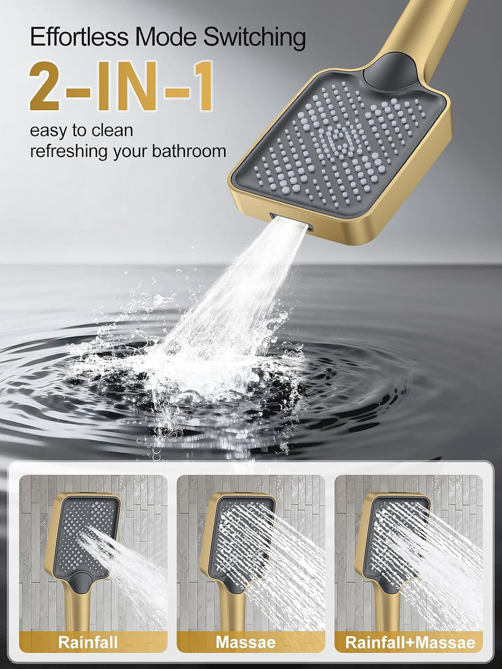Woindo Shower Faucet Set, 10' Ceiling Mount Rainfall Shower System with 2 Rain Shower Head and Multi-function Handheld Head Push Button Diverter Shower Faucet Trim Kit