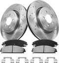 Brake Pads And Rotors Kit Compatible With 2006-2023 Dodge Charger, AWD 345mm(13.6in) Front Rotor and 320mm Vented Rear Rotor, 53023 Automotive Replacement Brake Kits Drilled And Slotted