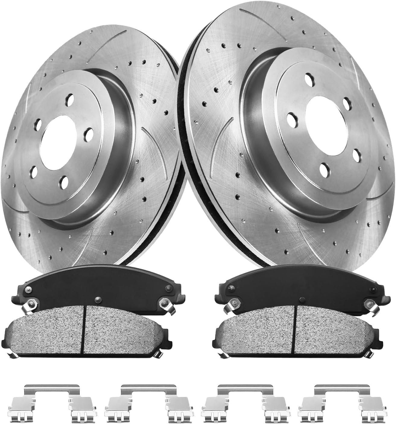 Brake Pads And Rotors Kit Compatible With 2006-2023 Dodge Charger, AWD 345mm(13.6in) Front Rotor and 320mm Vented Rear Rotor, 53023 Automotive Replacement Brake Kits Drilled And Slotted