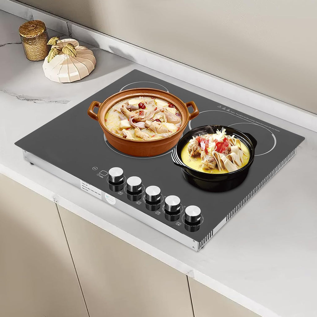4 Burner Electric Cooktop, 23.6 Inch Touch Control Electric Stove Top with 5 Heating Level & Overheat Protection, Child Lock, 1 Waterproof Tape, Countertop/Embedded Mount Electrics Stovetop Burner