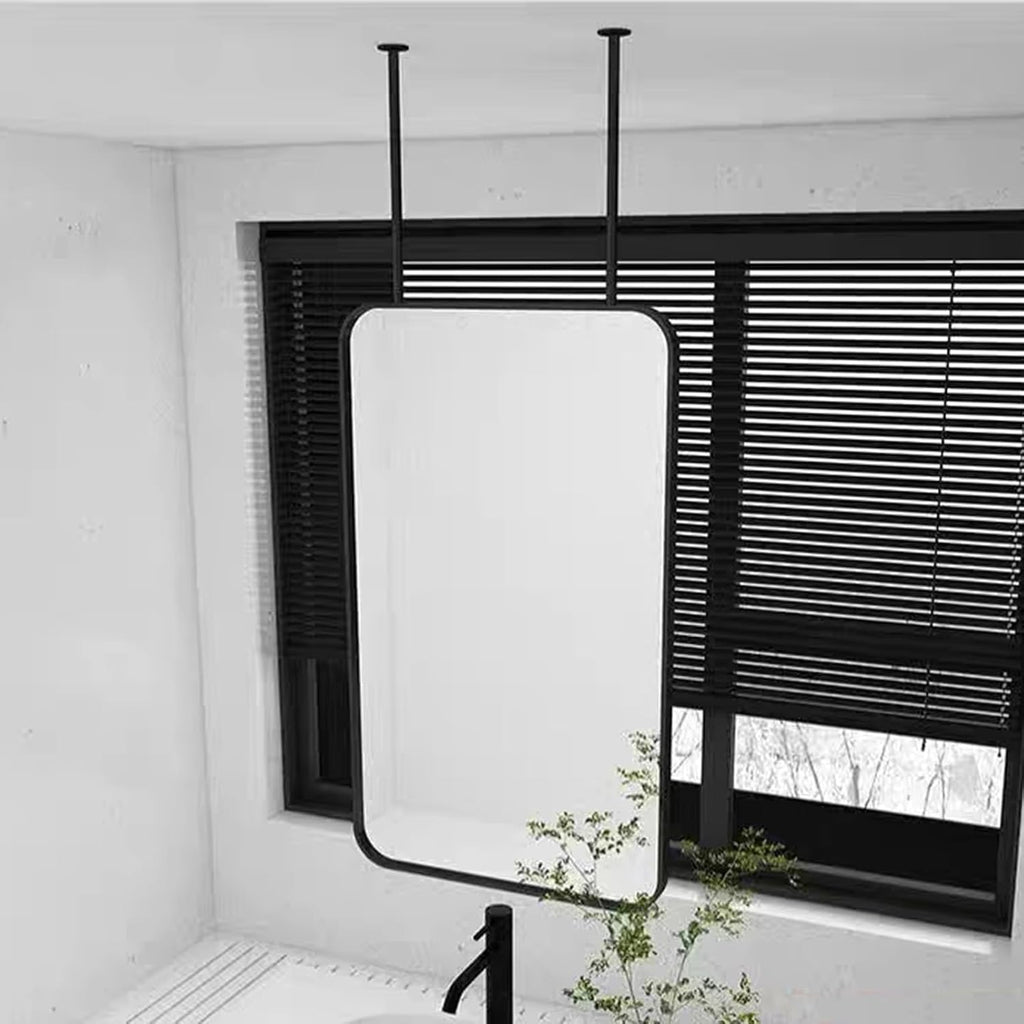 Ceiling Hanging Mirror,Wrought Iron Ceiling Decorative Mirror,Suitable for Bathroom/Restaurant/Bedroom(Black,50x80cm)