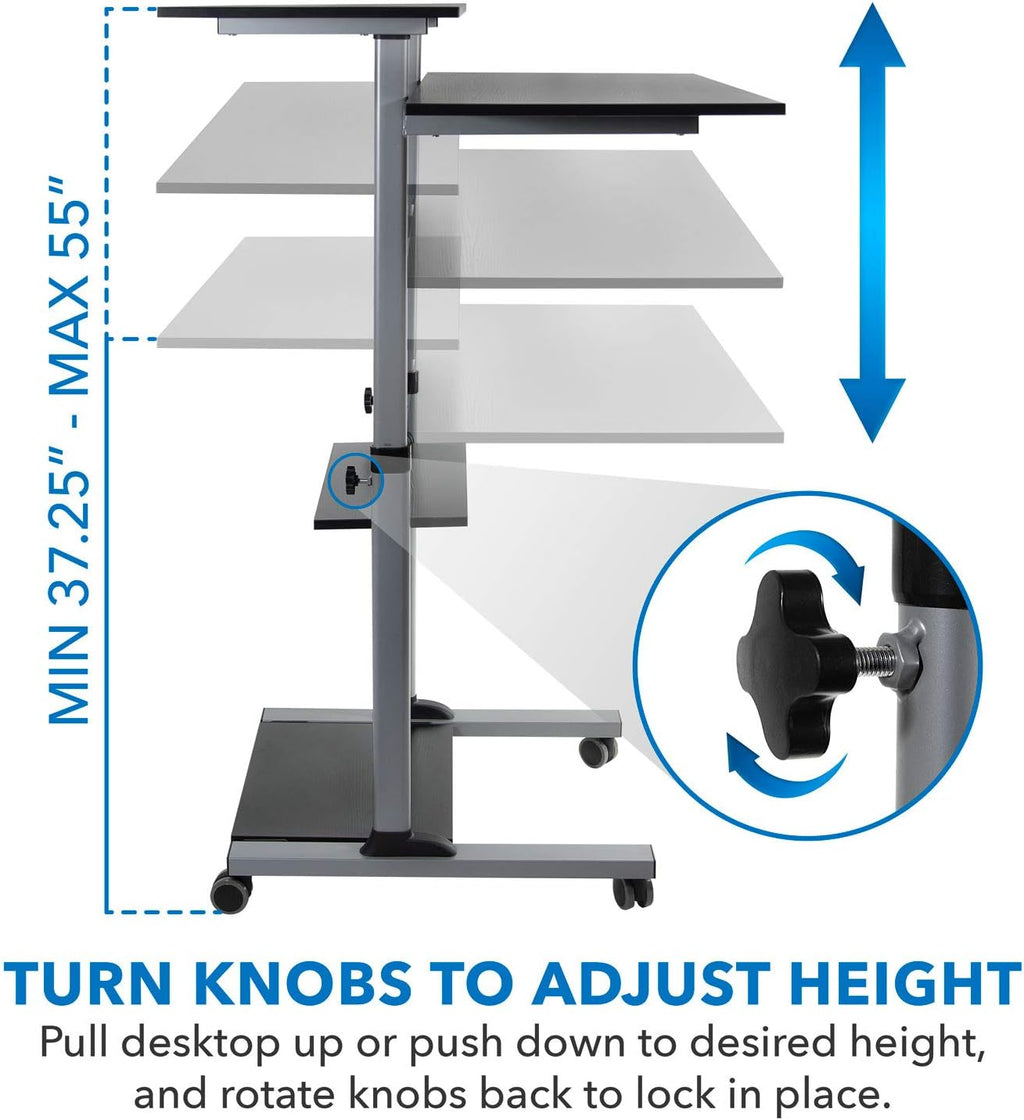 Mount-It! Mobile Standing Desk | Height Adjustable Rolling Desk with 40 Wide Table Tops | Multi-Purpose Rolling Presentation Cart with Four Platforms | (MI-7970)