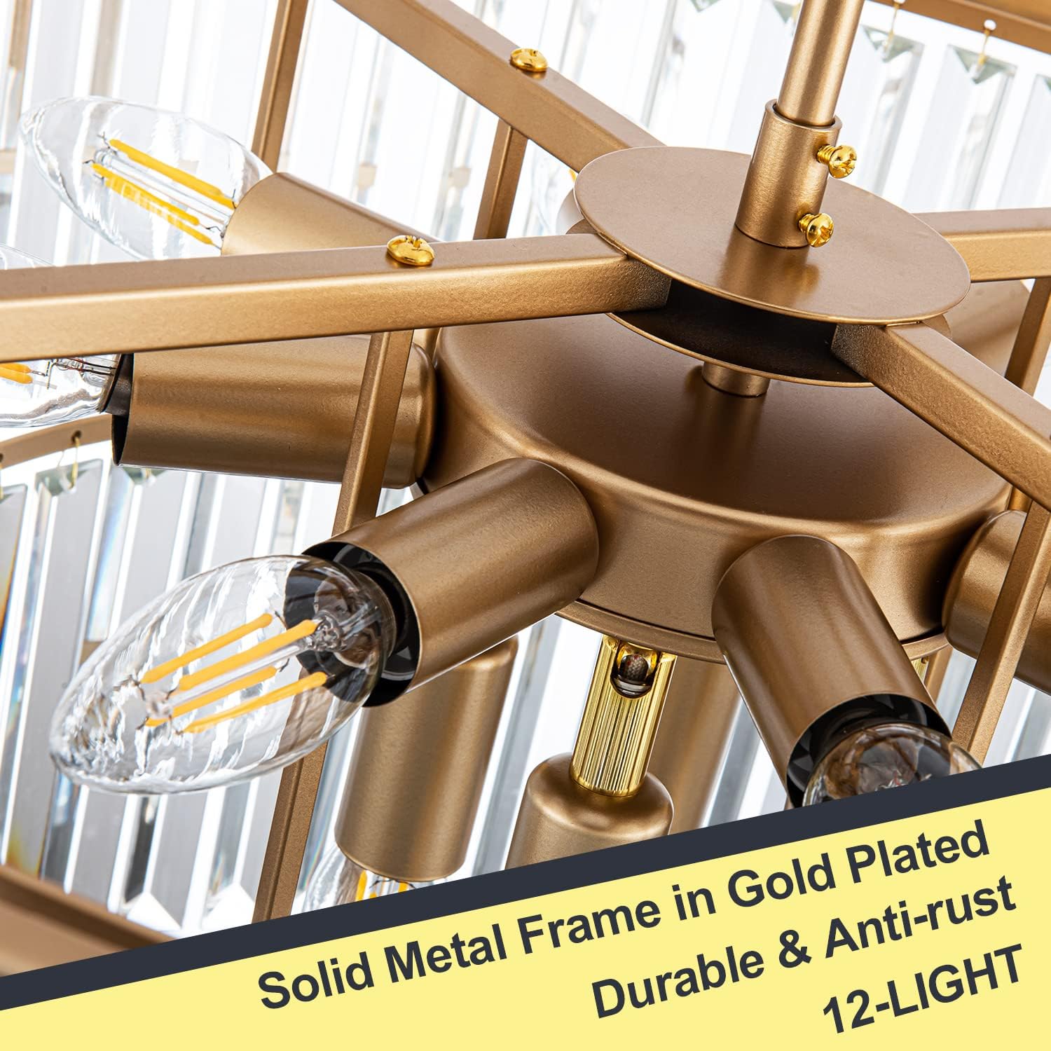 12-Light 23.64' Gold Modern Crystal Chandelier Crystal Pendant Chandeliers Light Fixture 3-Tier Hanging Lighting for Living Dinning Room Bedroom Foyer