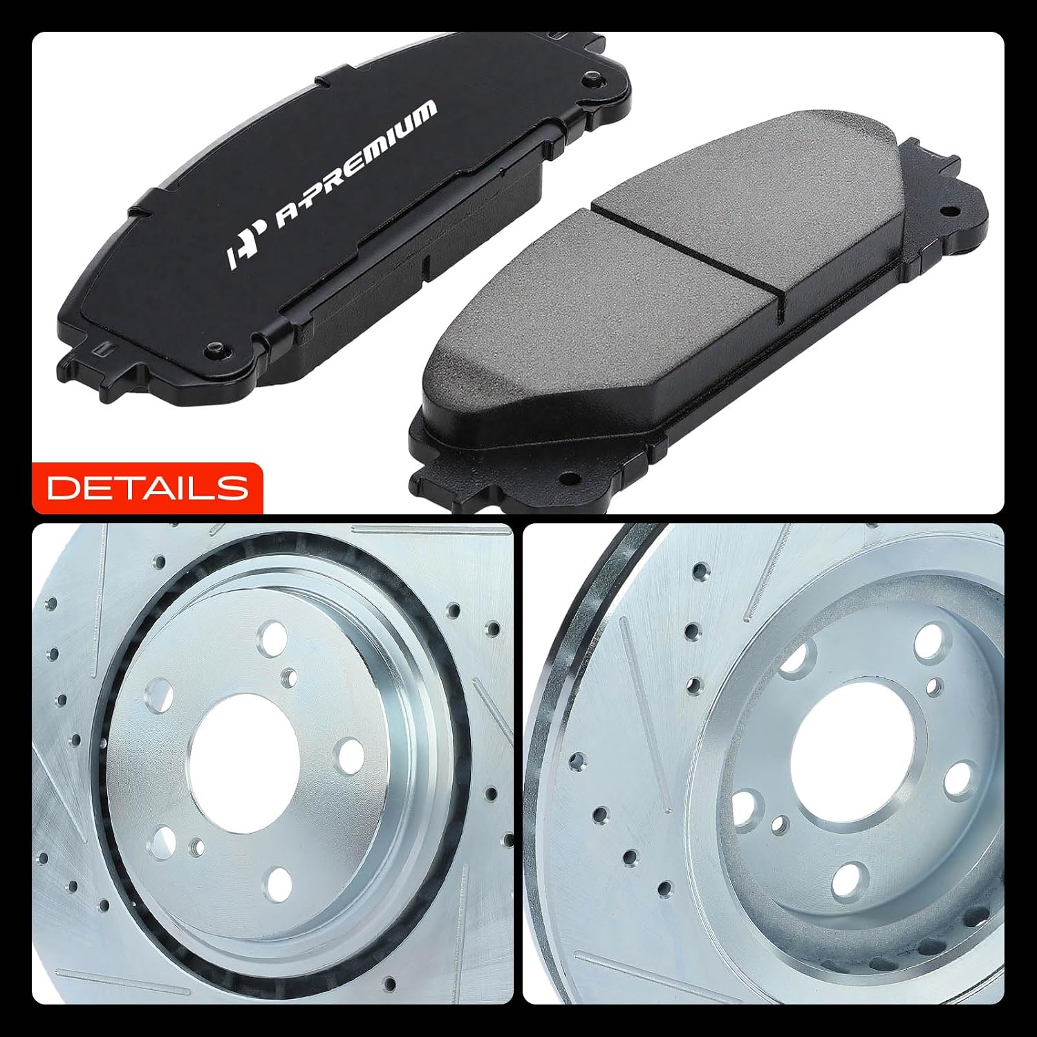 A-Premium Front & Rear Drilled and Slotted Disc Brake Rotors + Ceramic Pads Kit Compatible with Select Lexus and Toyota Models - RX350/RX450H 2010-2015, Highlander 2014-2019, Sienna 2011-2020, 12-PC