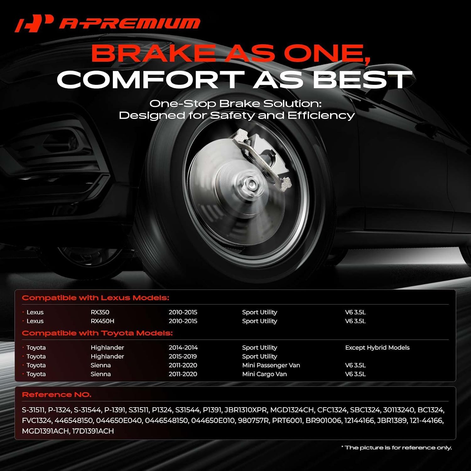 A-Premium Front & Rear Drilled and Slotted Disc Brake Rotors + Ceramic Pads Kit Compatible with Select Lexus and Toyota Models - RX350/RX450H 2010-2015, Highlander 2014-2019, Sienna 2011-2020, 12-PC