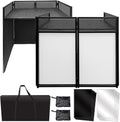AxcessAbles Portable DJ Facade Booth with Black and White Lighting Scrims, Carry Cases | Standing DJ Table - 40' x 20' | DJ Controller Stand | Recording Mixer Stand | DJ Booth (ES-01)