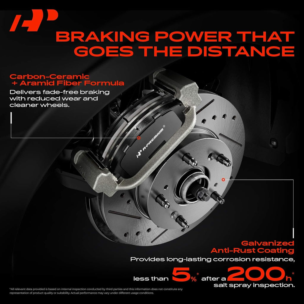 A-Premium Front and Rear Drilled and Slotted Disc Brake Rotors + Ceramic Pads Kit Compatible with Select Honda Models - Accord 2003 2004 2005 2006 2007, 2.4L, 4-Wheel Disc Brakes, 12-PC Set