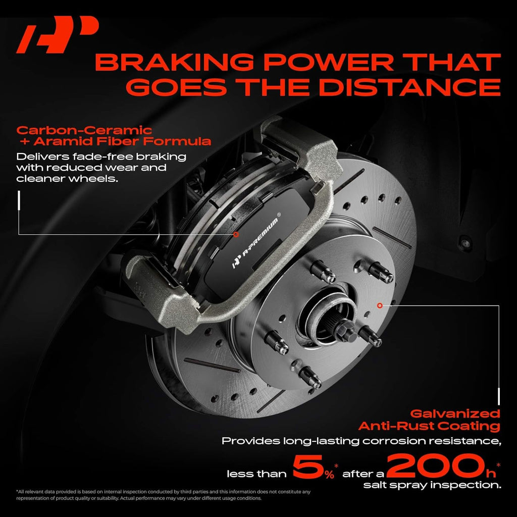 A-Premium Front and Rear Drilled and Slotted Disc Brake Rotors + Ceramic Pads Kit Compatible with Select Buick, Chevy, GMC & Saturn Models - Enclave, Traverse, Acadia, Acadia Limited, Outlook, 12-PC