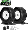 15x6.00-6 Flat Free Lawn Mower Tire and Wheel, Comes with Tire Saver Ramp, 15x6-6nhs Riding Mowers Lawn Tire and Wheel with 3/4' Bearing, 3' Centered Hub, 2 Pack