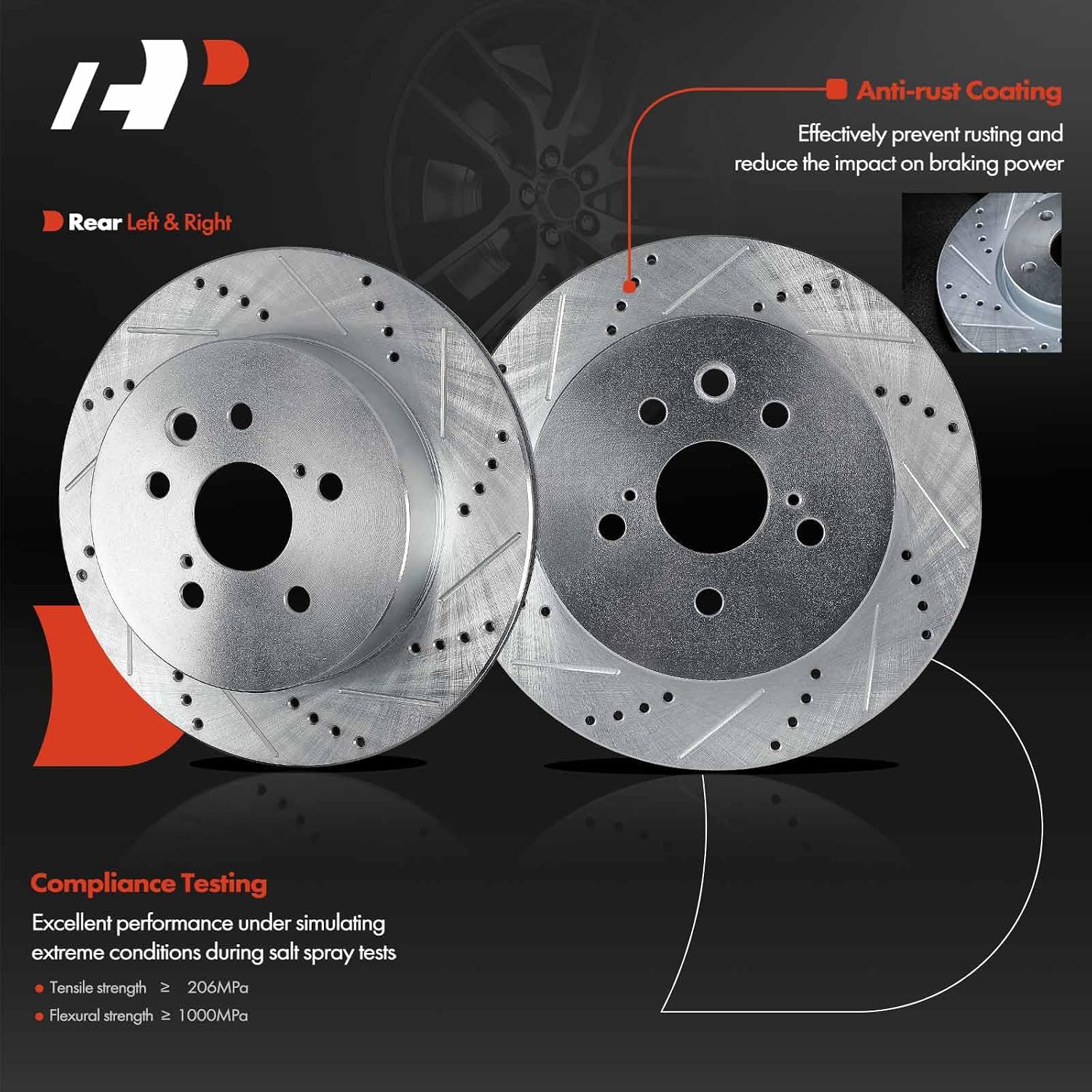 A-Premium Front and Rear Drilled and Slotted Disc Brake Rotors + Ceramic Pads Kit Compatible with Lexus Models - IS350 2006-2009 2010-2013, GS350 2007-2008, GS350 2011, GS430, GS450h, GS460 12-PC Set