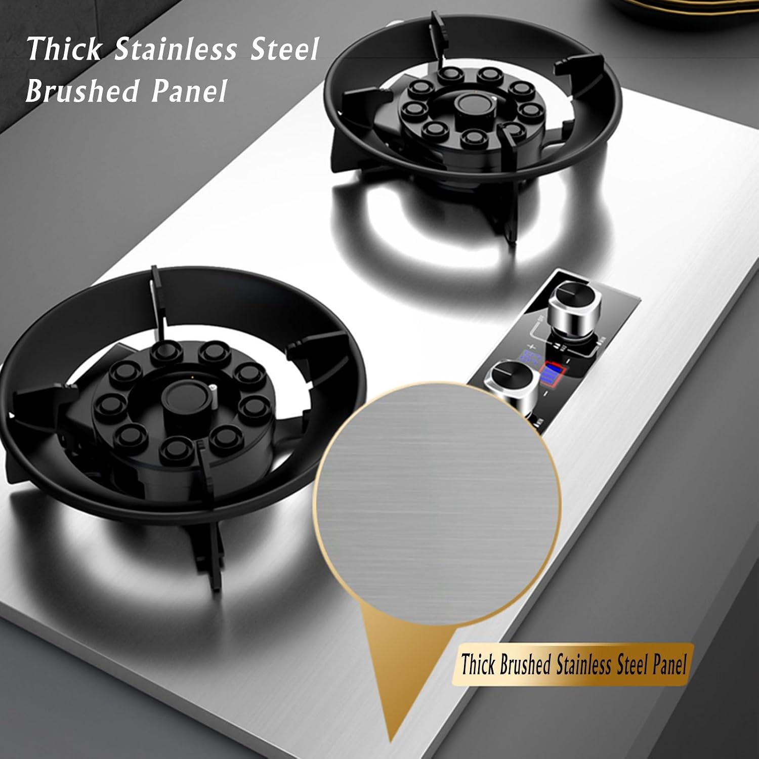 Countertop/Built-in Gas Cooktop,17742 BTU Two Burner Stainless Steel Gas Stove,Easy to Clean,Suitable fFor Home Commercial(LPG)(NG) (Size : NG), 18648