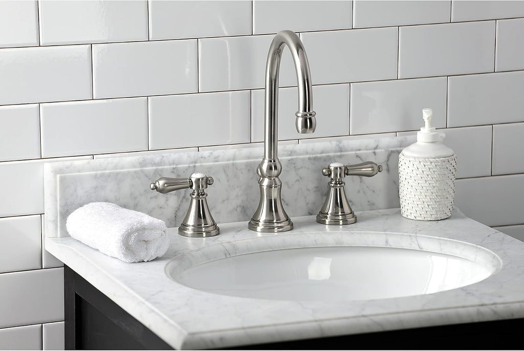Kingston Brass KS2988BAL Heirloom Widespread Bathroom Faucet with Brass Pop-Up, Brushed Nickel