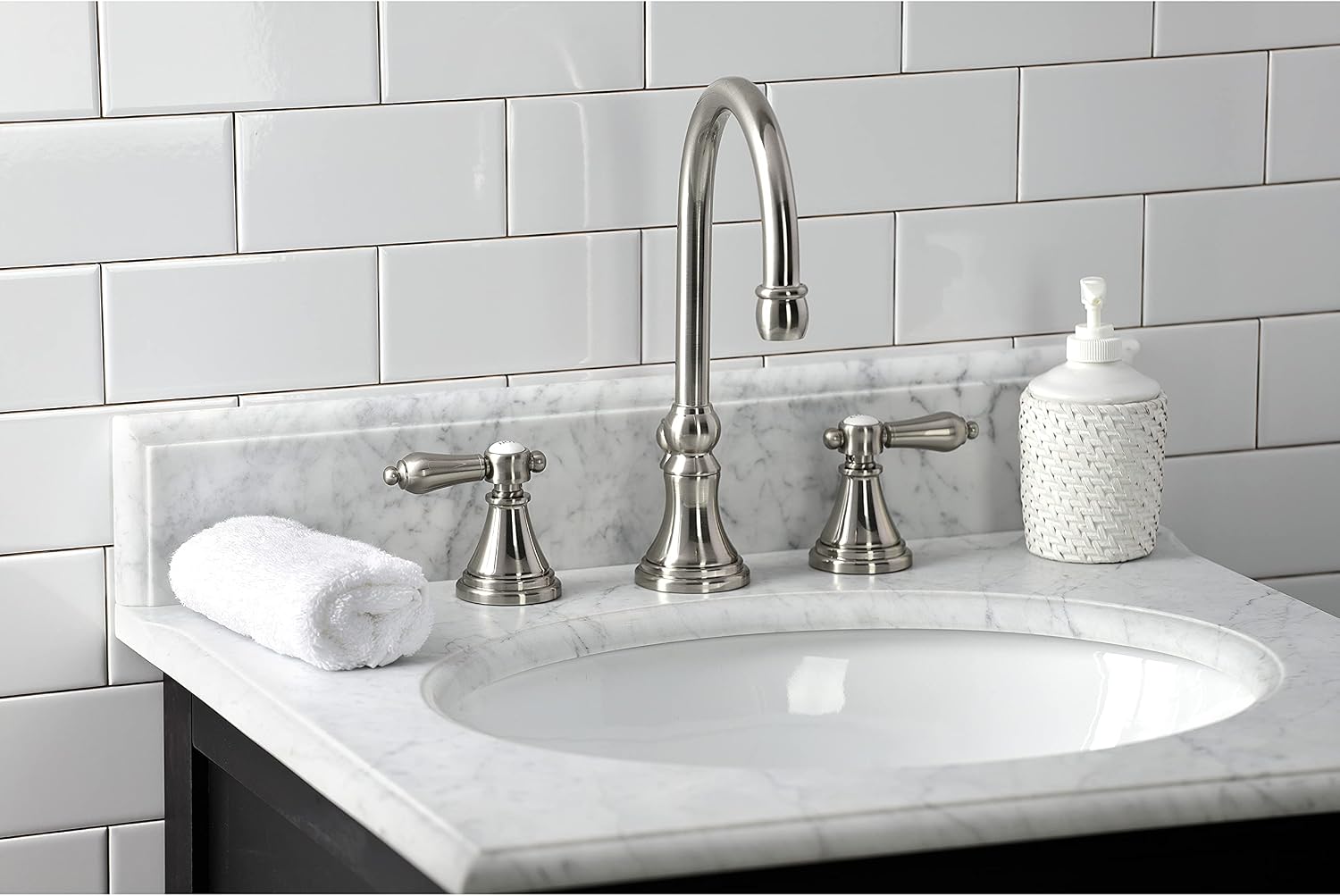 Kingston Brass KS2988BAL Heirloom Widespread Bathroom Faucet with Brass Pop-Up, Brushed Nickel