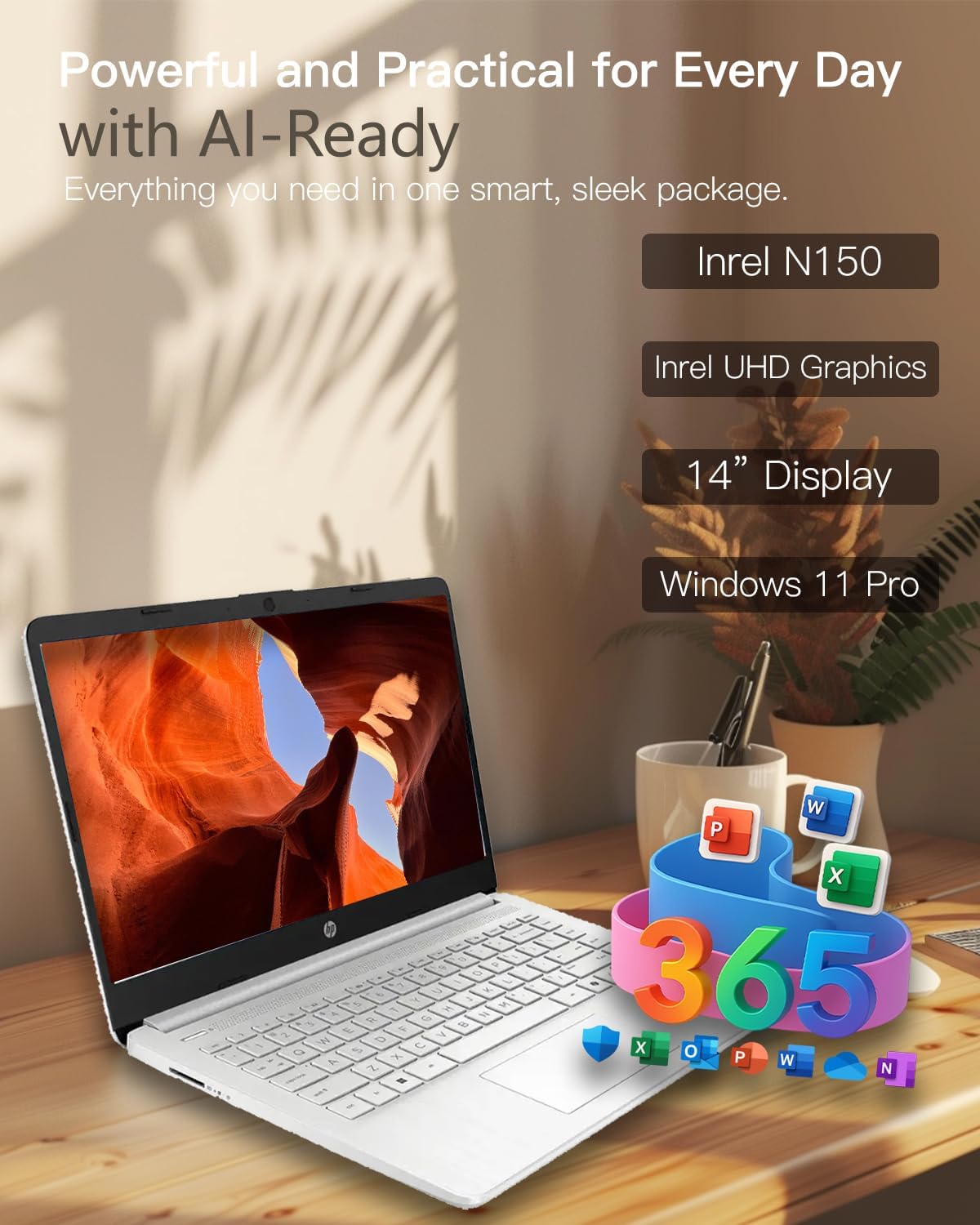 HP Flagship Everyday Laptop Computer - Win 11 Pro & AI-Powered 1-Y Office 365 • Intel Quad-Core(up to 3.4GHz) • Long Battery • 32G RAM • 128G UFS • w/256G SD Card & DVD Drive for Student & Business