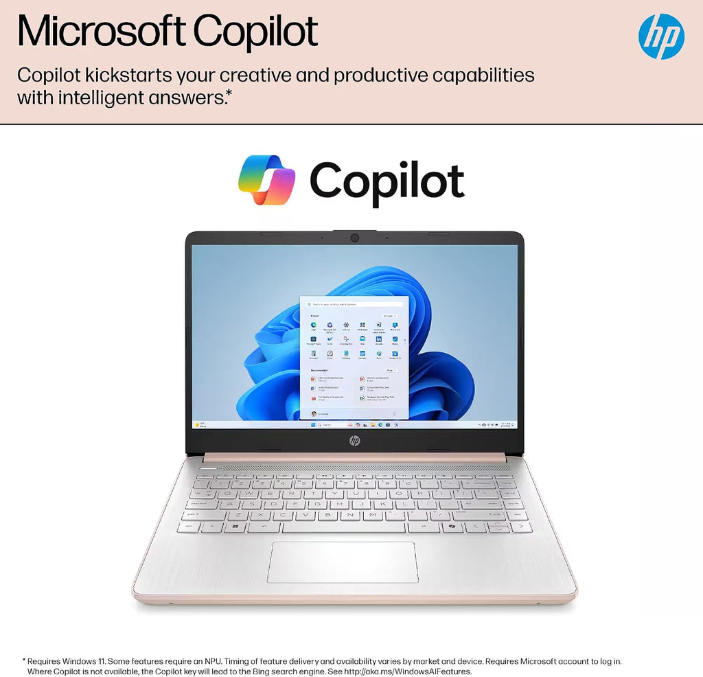 HP 14 Laptop Student Business 2025 Flagship, AI Copilot, 4-Core 13th Gen Intel CPU, 16GB RAM 628GB Storage (128GB UFS+ 500GB Ext), 1-Yr Office 365, Long Battery HubxcelAccessory Win 11S Rose Gold