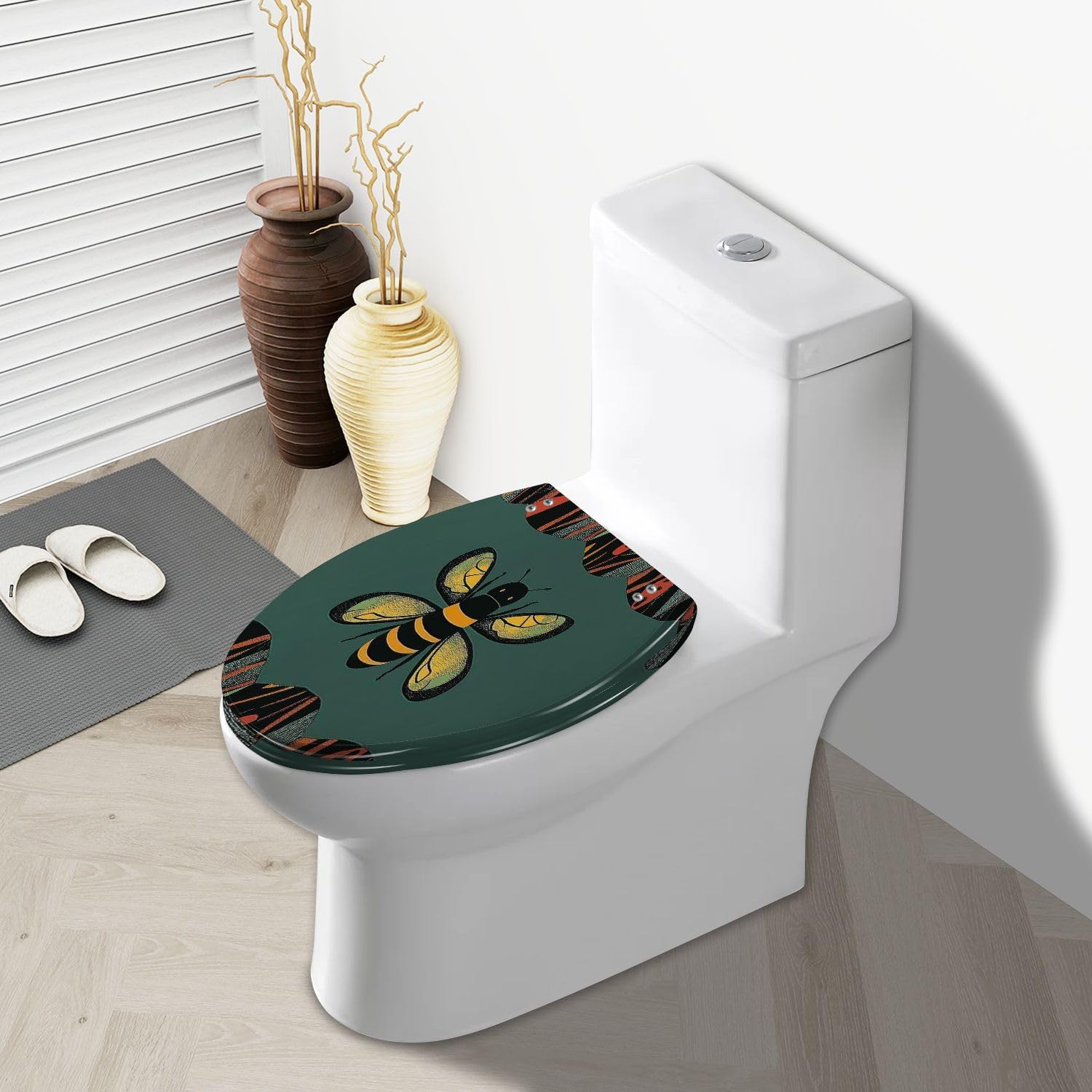 Elongated Toilet Seat honeybee abstracts designs geometric shapes black red Resin Toilet Seat Slow Quiet Close with Quick-Release Hinges Toilet Seat with Cover Easy to Clean Install