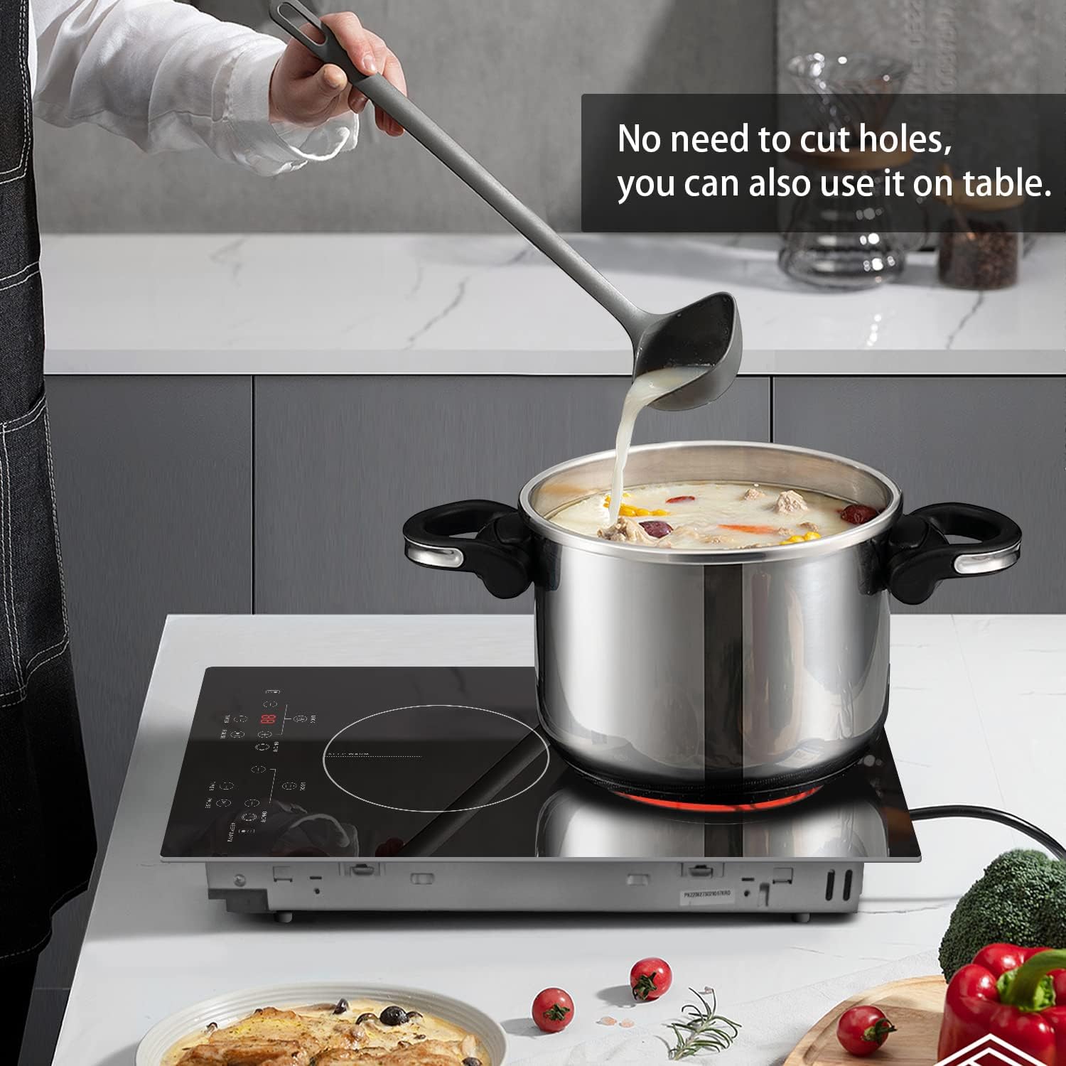 Karinear 110V Electric Cooktop 2 Burners, Countertop & Built-in Electric Stove Top Plug in