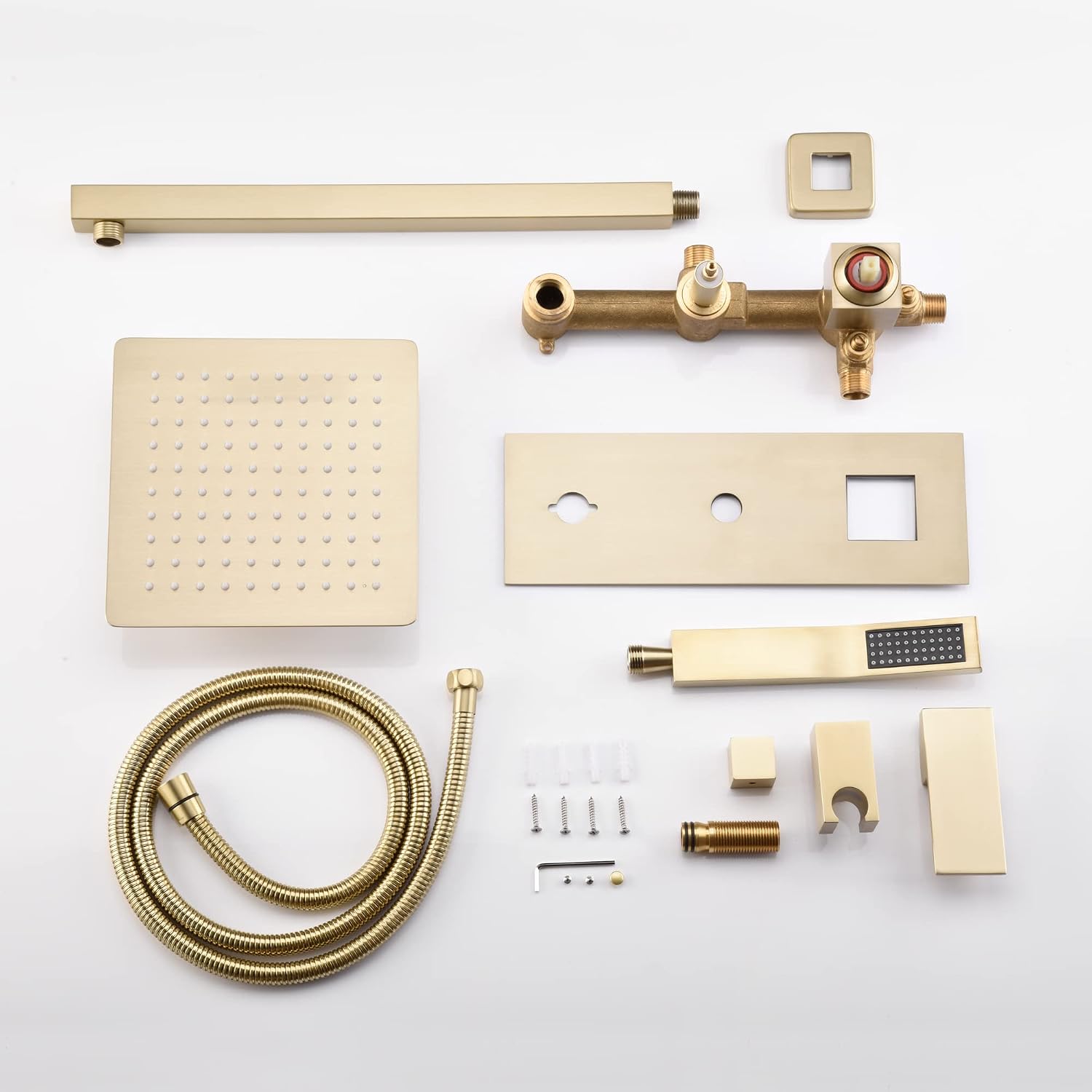 SUMERAIN Brushed Gold Rain Shower System with Handheld Shower, Pressure Balancing Shower Mixer Valve