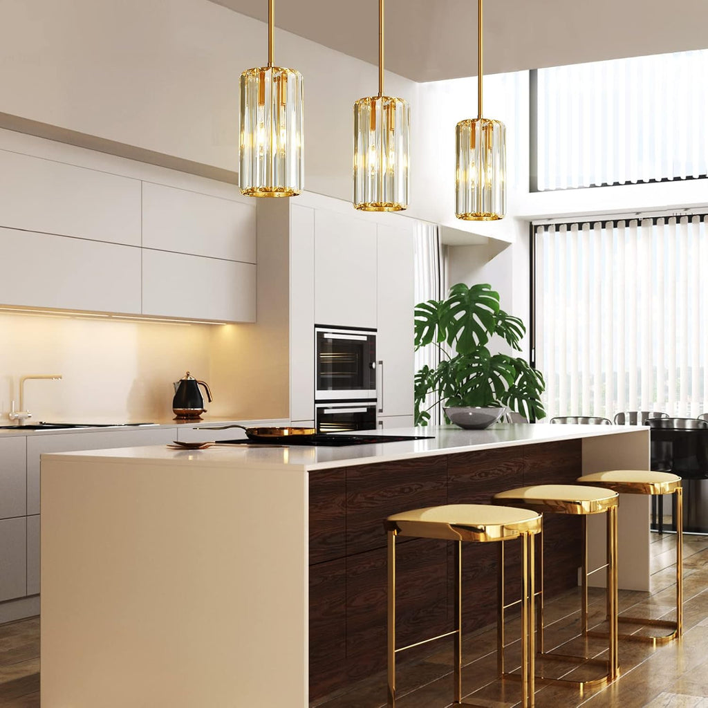 Gold Pendant Lighting Modern Pendant Light Mini Crystal Chandeliers Adjustable Pendant Light Fixture for Kitchen Island Dinning Room Corridor Bedroom(Gold 2-Pack)