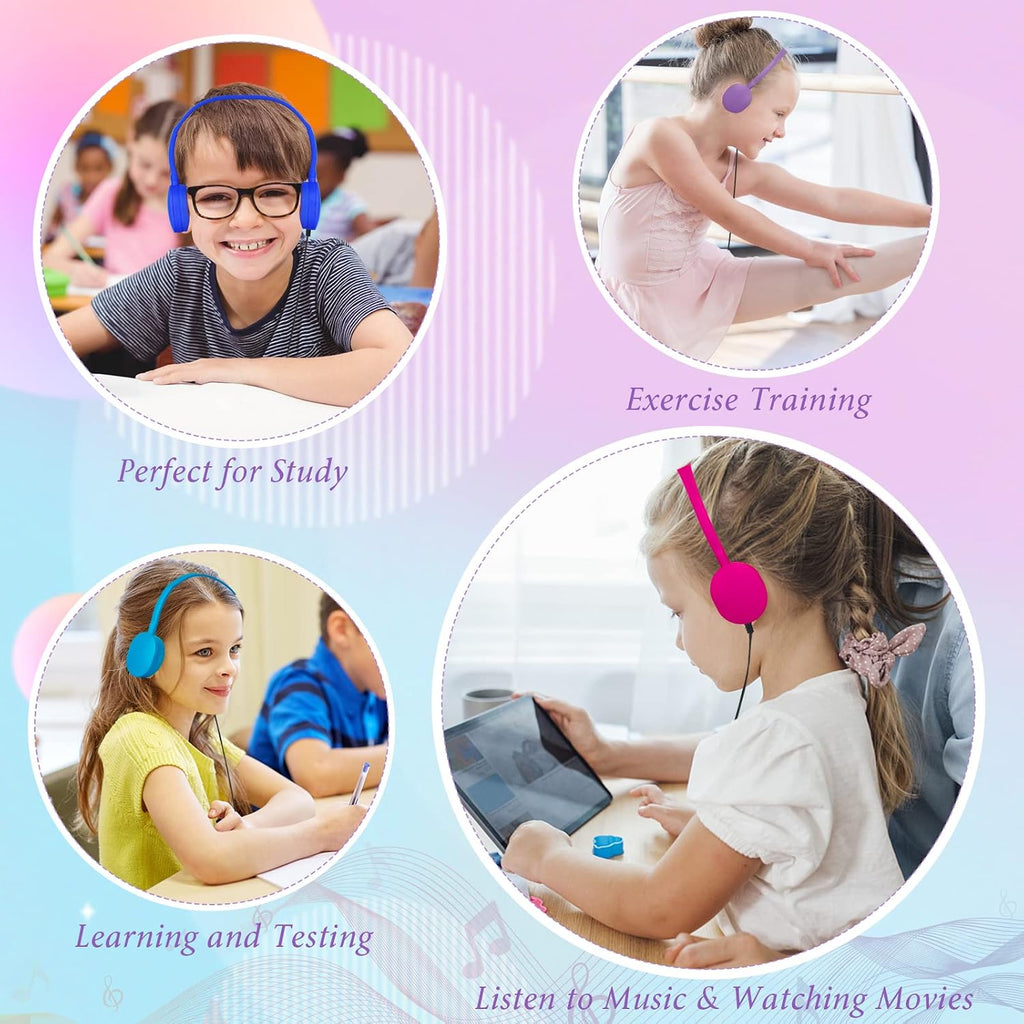 Classroom Kids Headphones Bulk 100 Pack Class Set of Headphones for Students Children Boys Girls Teen Adult,Group Learning, Computer Lab, Library, Online Lesson and Testing (10 Colors)