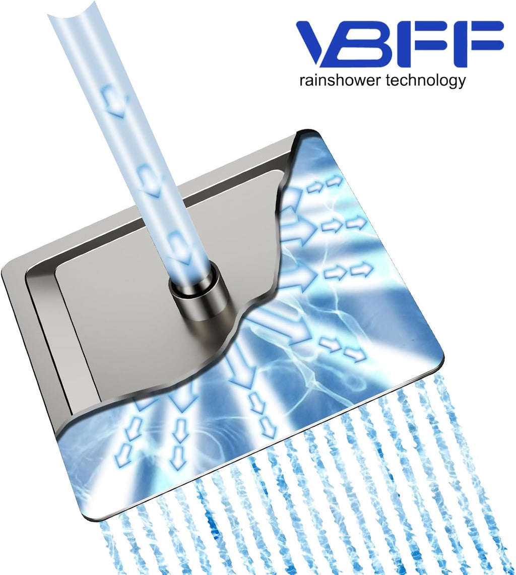 VBFF-Shower Head,rain shower head, 10 inch- Square Shower Head, 1.8 GPM Flow Rate, rainfall showerhead,VBFF08 (Brushed Nickel)