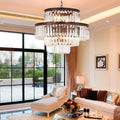20' Black Crystal Chandelier, Modern 4-Tier Ceiling Light with Clear Crystal Prisms, Luxury Pendant Lighting for Dining Room Entryway