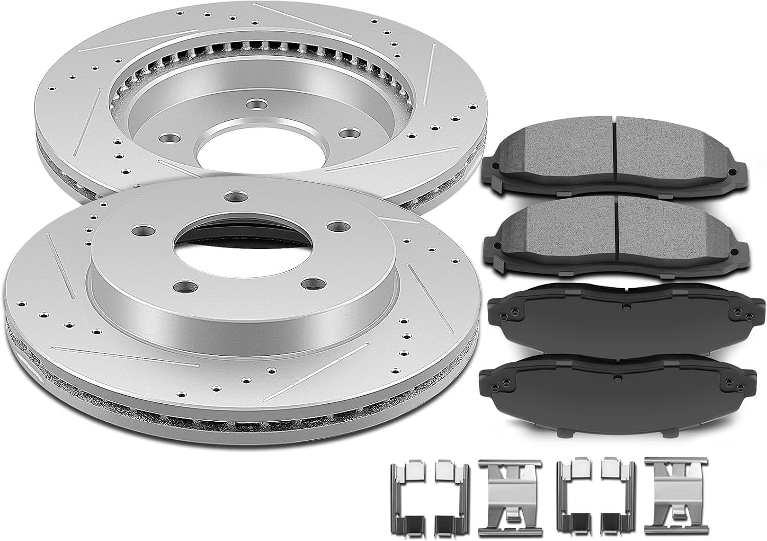 SCITOO 4WD Front Brake Kit for 1997-2003 Ford F-150, 5 Lug Drilled & Slotted Disc Brake Rotors Ceramic Brakes Pads,54042;D679-7558
