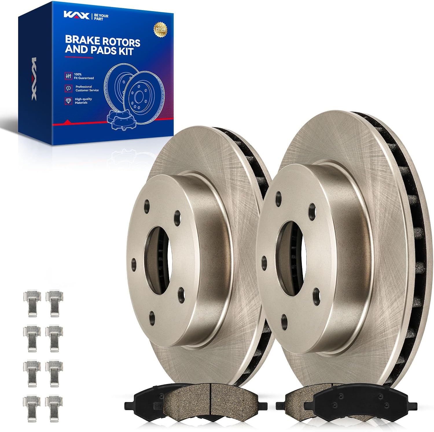 KAX Front Brake Kit, OE Brake Rotors 53025, Ceramic Brake Pads D1084 Fits Dodge Dakota 2005-2010, Ram Dakota 2011, Mitsubishi Raider 2006-2009, Automotive Replacement Brake Kit