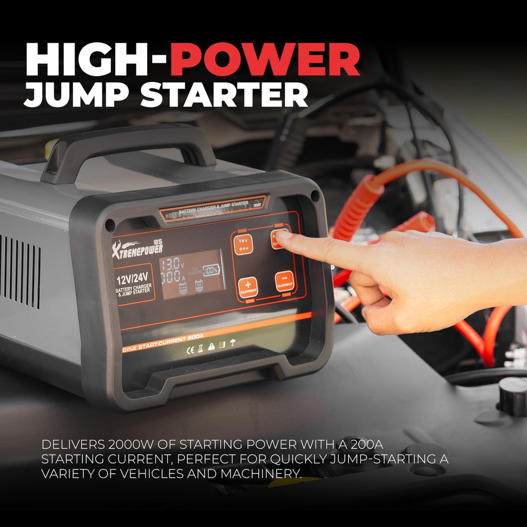 XtremepowerUS 75A Battery Charger 12V/24V Car Motorcycles Battery Charger Booster Mode, 7 Stage Charging, Battery Maintainer Trickle Charger