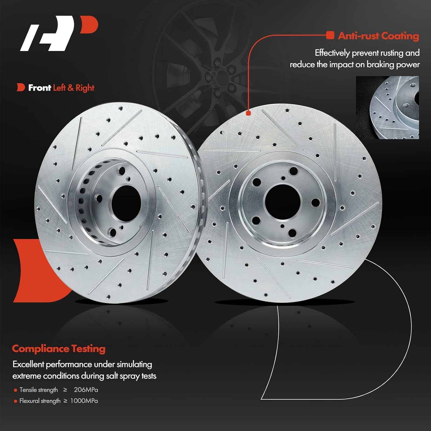 A-Premium Front and Rear Drilled and Slotted Disc Brake Rotors + Ceramic Pads Kit Compatible with Lexus Models - IS350 2006-2009 2010-2013, GS350 2007-2008, GS350 2011, GS430, GS450h, GS460 12-PC Set