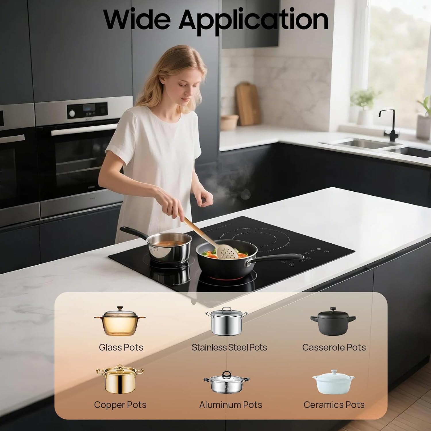 3 Burners Electric Stove Top Burner 110v Desktop Cooktop Built-In 2600w LED Intelligent Control 9 Heating Levels Cook Top Stove Electric (No Plug)