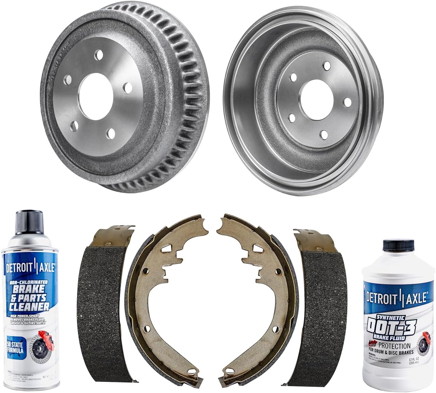 Detroit Axle - REAR Brake Kit for 1994-1999 Dodge Ram 1500 Brake Drums Semi-metallic Brakes Shoes 1995 1996 1997 1998 Replacement w/Brake Cleaner & Fluid