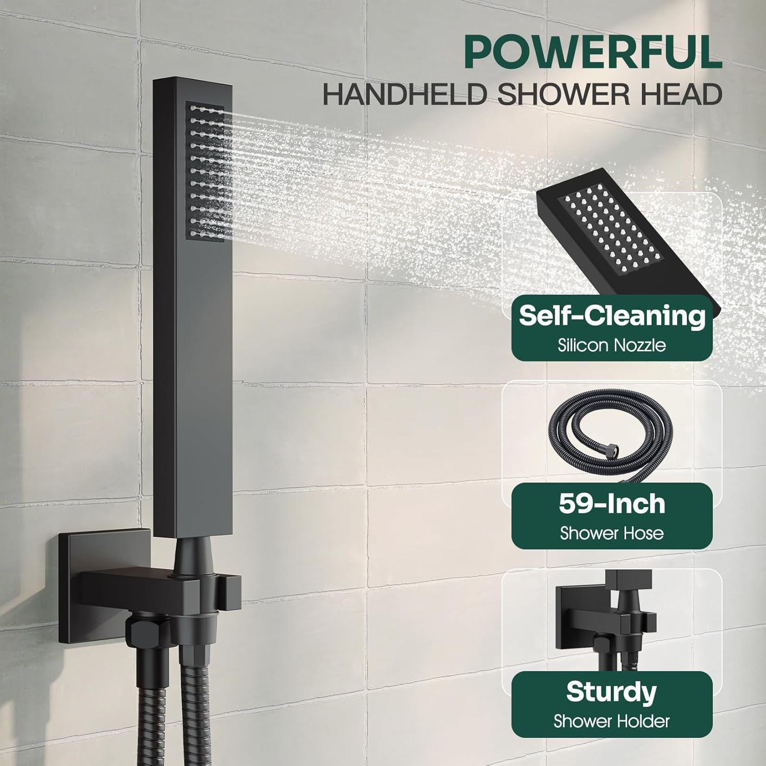 Ceiling Mount Shower System, Black Shower Faucet Set with 12-Inch Rain Showerhead and Handheld Spray Combo, High-Pressure Showerheads Set with Valve and Trim Kit, Matte Black
