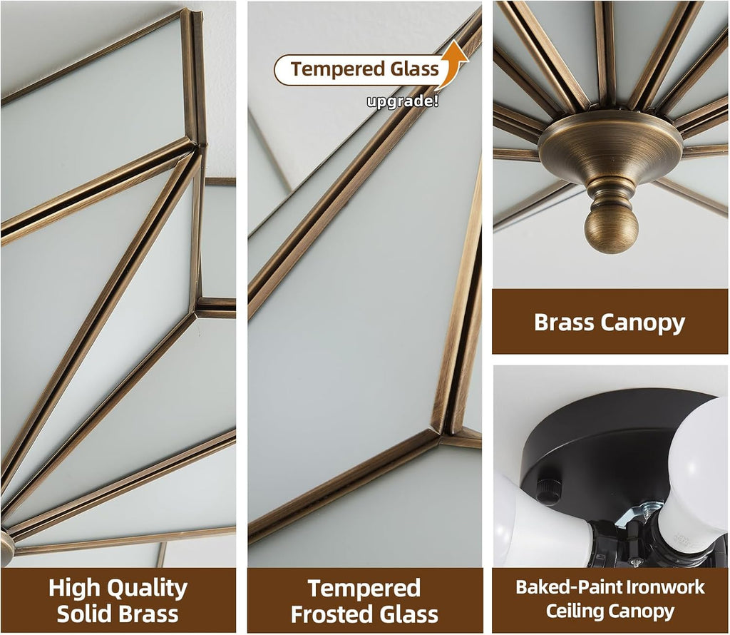 Star Brass Glass Ceiling Light - 19.5 In Black Large Flush Mount Fixture - Art Deco Mid Century Vintage Modern Moravian Lighting Light for Bedroom Dining Kitchen Foyer Farmhouse Living Room