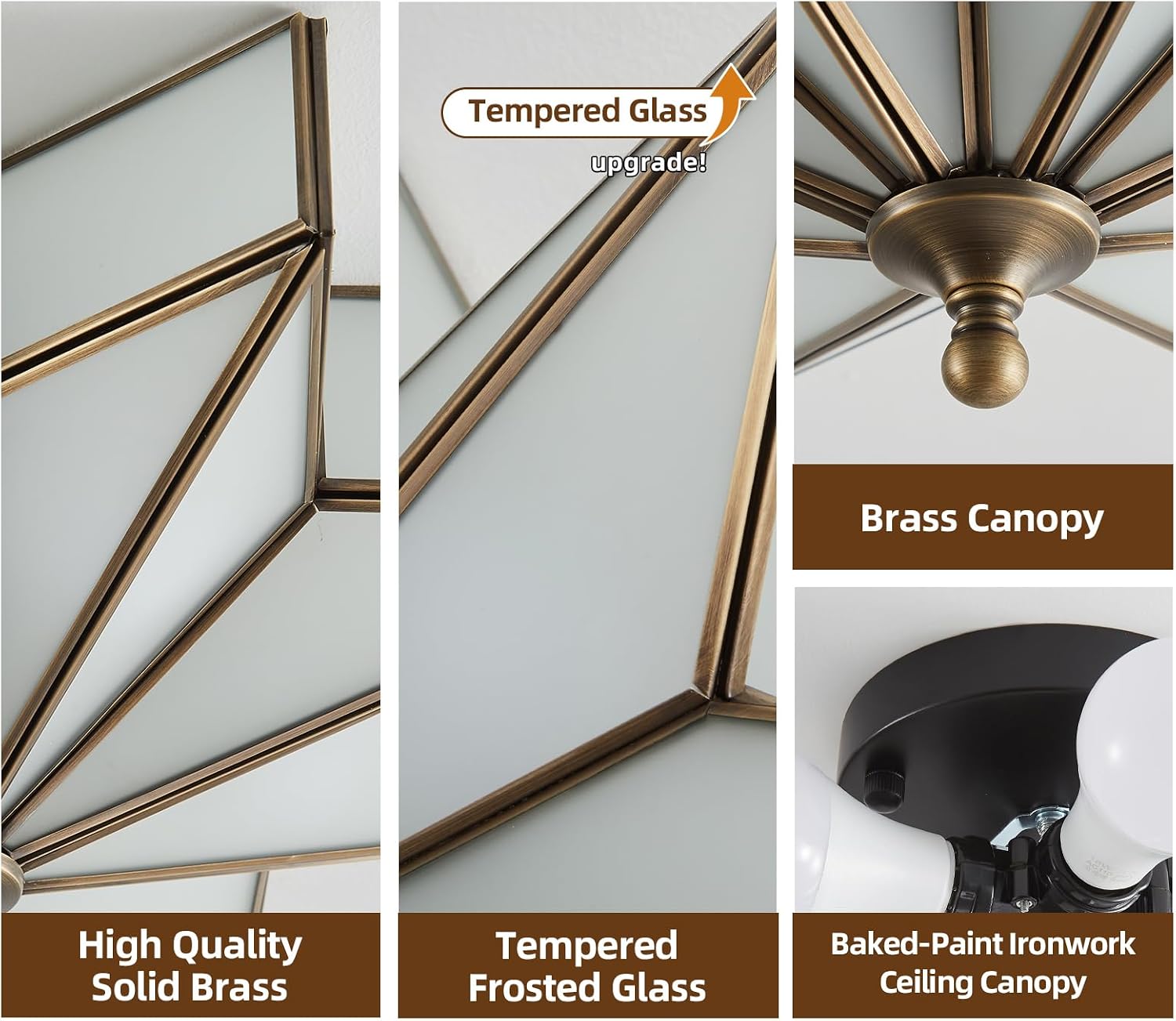 Star Brass Glass Ceiling Light - 19.5 In Black Large Flush Mount Fixture - Art Deco Mid Century Vintage Modern Moravian Lighting Light for Bedroom Dining Kitchen Foyer Farmhouse Living Room